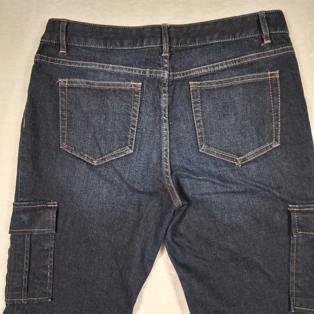 J Jill Cargo Jeans Womens 10‎ Petite Dark Wash Stretch Straight Leg Denim Preppy